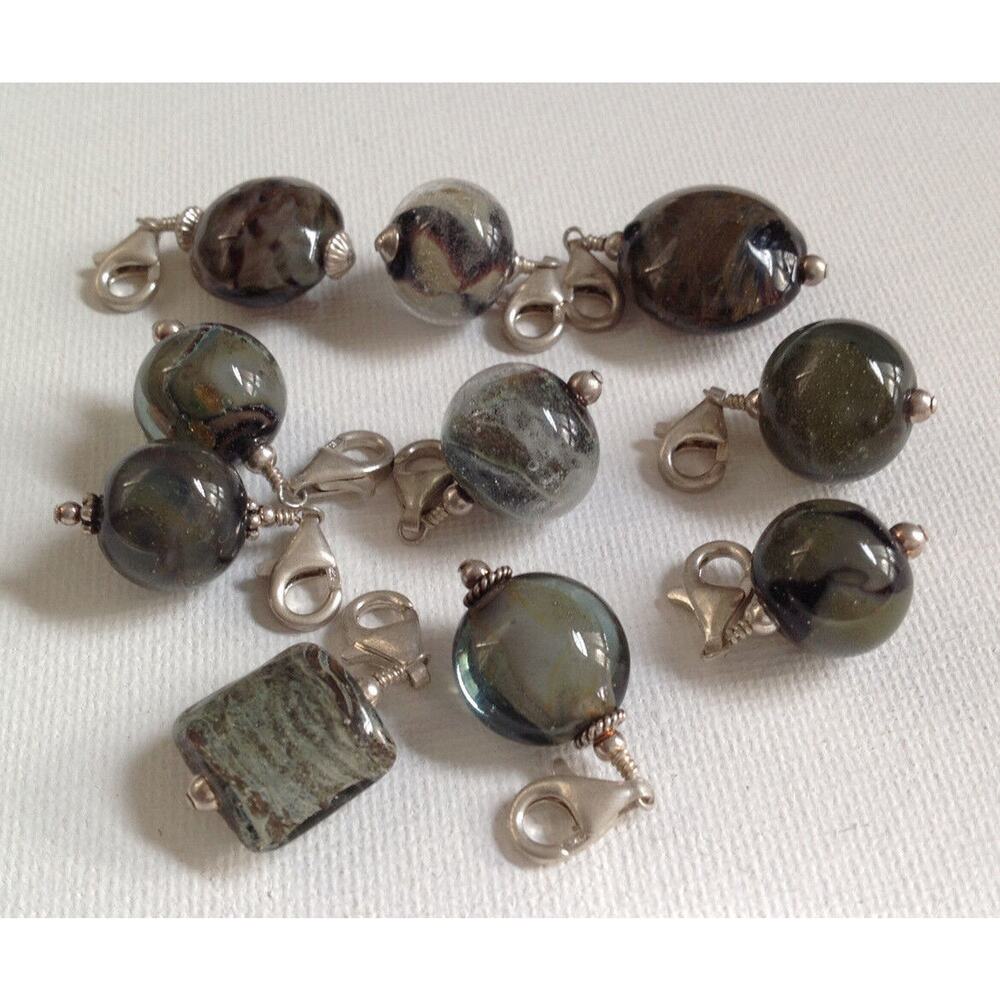 Lela Belle Hand Blown Murano Glass Beads - Set of 10 - Shades of Black/Gray B20